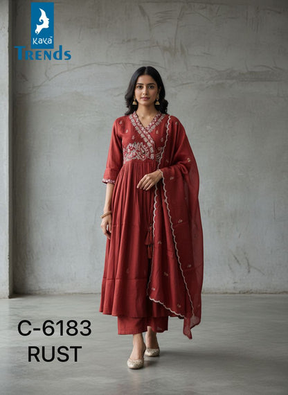 Design 6183 Kaya Trends Roman Silk Readymade Anarkali Suits Manufacturer Gujarat