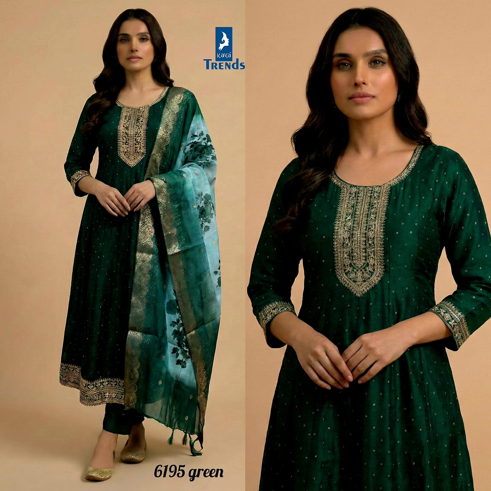 Design 6195 Kaya Vichitra Silk Readymade Anarkali Suits Manufacturer