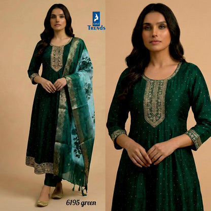 Design 6195 Kaya Vichitra Silk Readymade Anarkali Suits Manufacturer