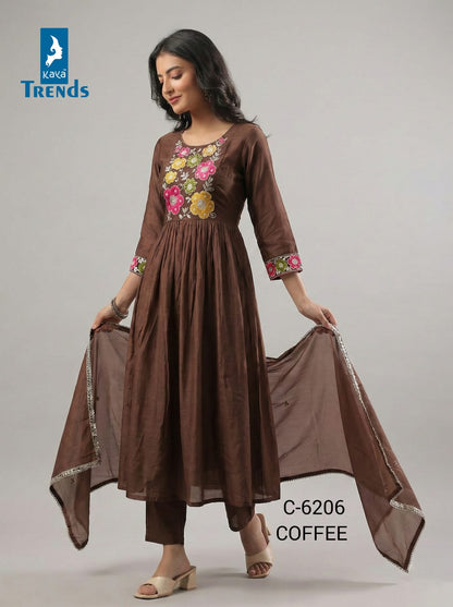 Design 6206 Kaya Trends Chanderi Readymade Anarkali Suits Manufacturer Gujarat
