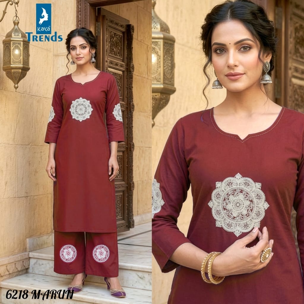 Design 6218 Kaya Trends Cotton Kurti Plazzo Set Exporter Ahmedabad