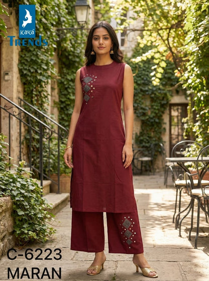 Design 6223 Kaya Trends Cotton Kurti Plazzo Set Manufacturer Gujarat
