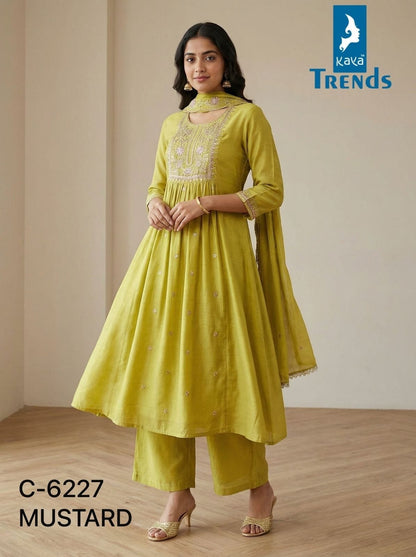 Design 6227 Colours Kaya Trends Chanderi Readymade Anarkali Suits Exporter Ahmedabad