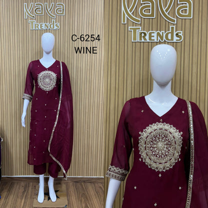 Design 6254 Kaya Trends Chanderi Readymade Pant Style Suits Exporter India