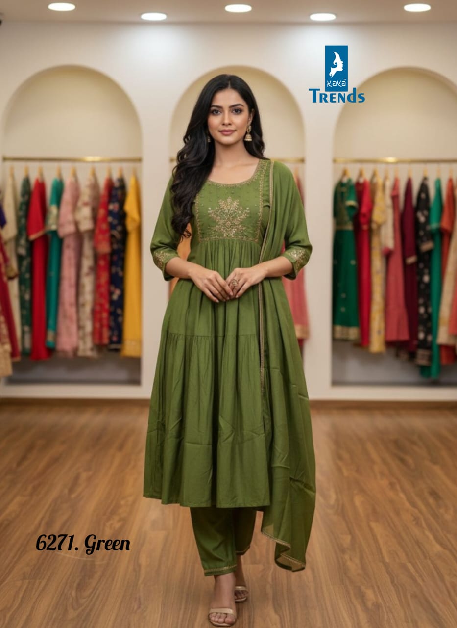 Design 6271 Kaya Trends Chanderi Readymade Anarkali Suits Supplier