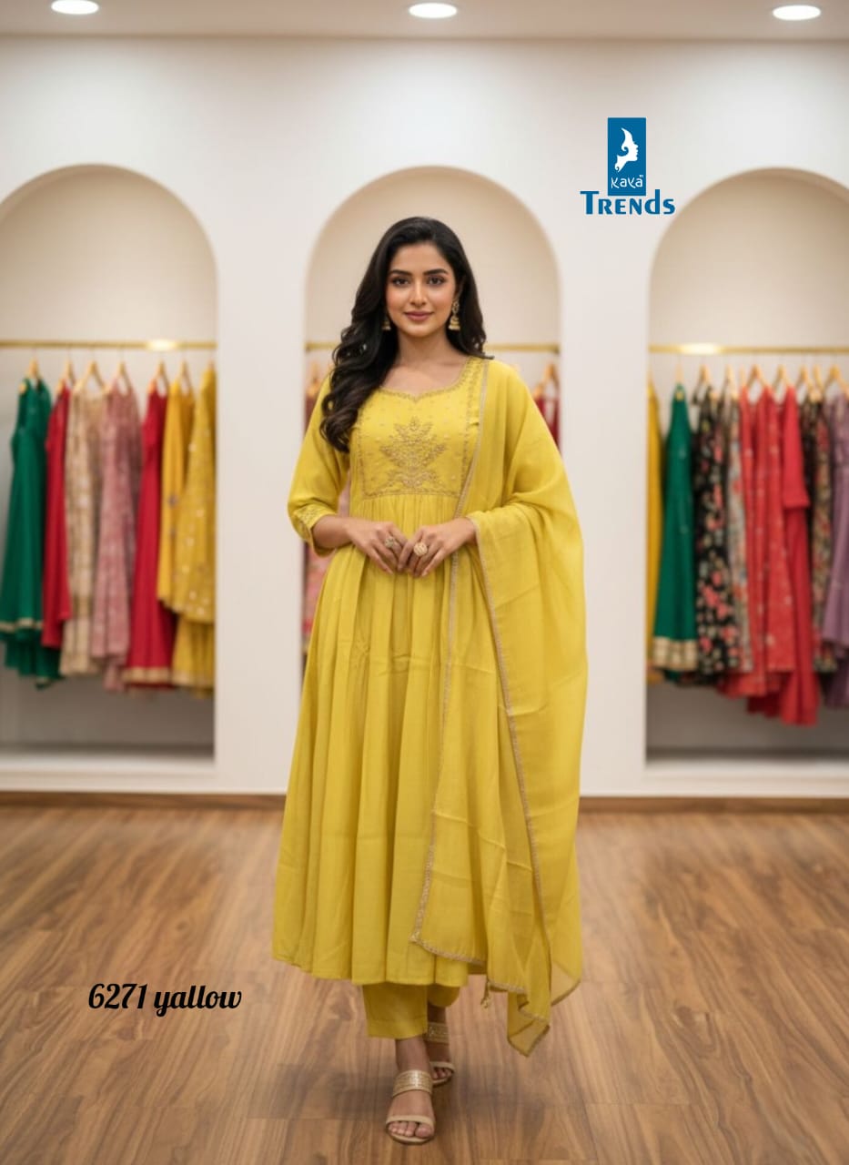 Design 6271 Kaya Trends Chanderi Readymade Anarkali Suits Supplier