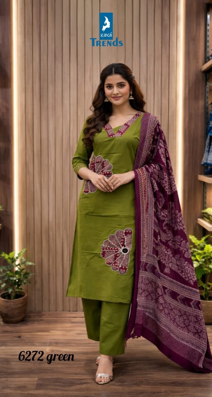 Design 6272 Kaya Trends Cotton Readymade Pant Style Suits Exporter India
