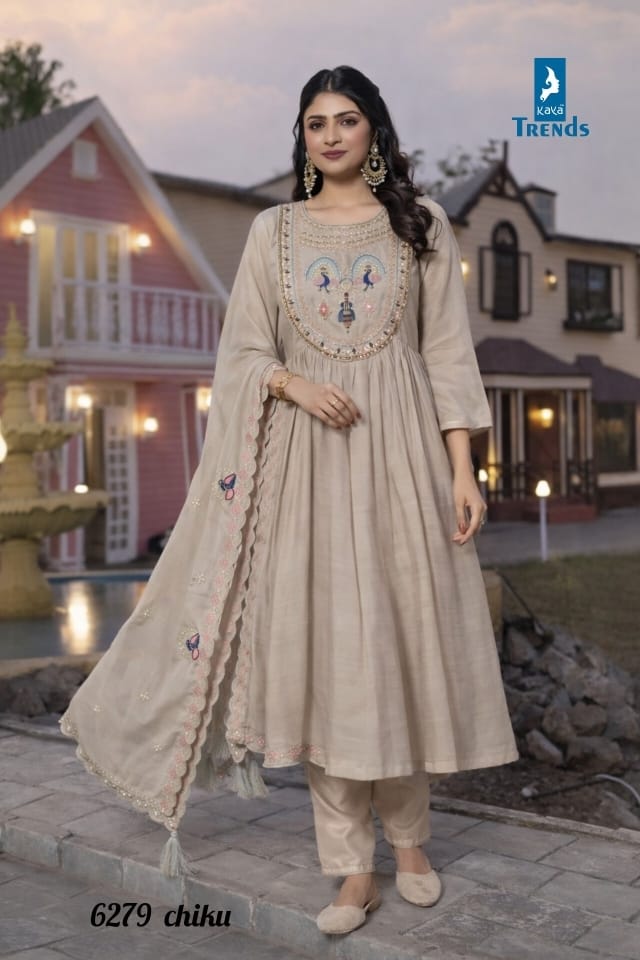 Design 6279 Kaya Trends Chanderi Readymade Anarkali Suits Exporter