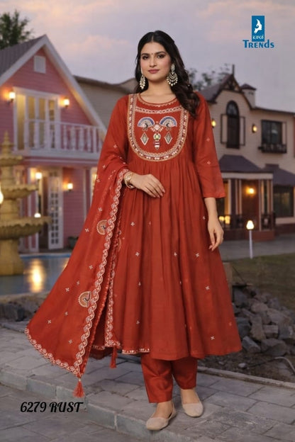 Design 6279 Kaya Trends Chanderi Readymade Anarkali Suits Exporter