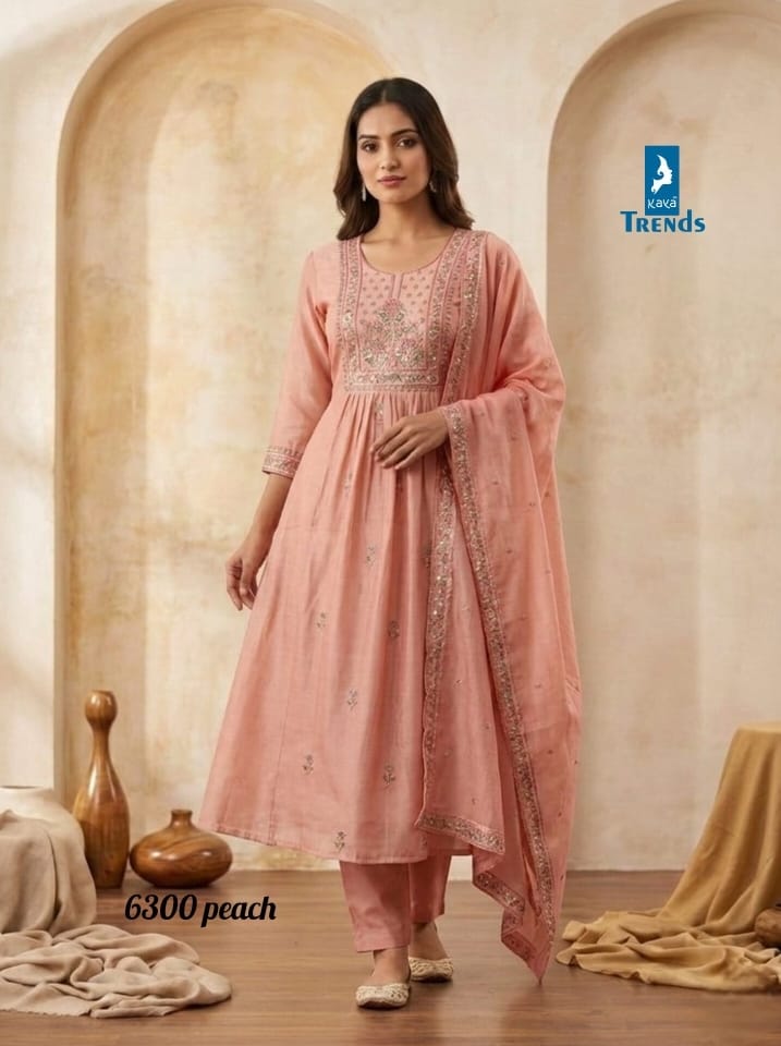 Design 6300 Kaya Trends Chanderi Readymade Anarkali Suits Manufacturer Ahmedabad
