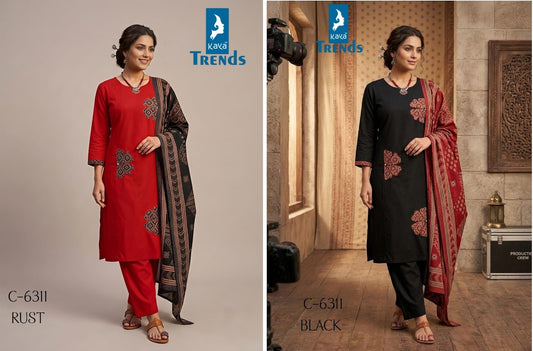 Design 6311 Kaya Trends Cotton Readymade Pant Style Suits Wholesale Rate