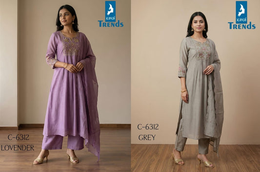 Design 6312 Kaya Trends Chanderi Readymade Pant Style Suits Wholesaler