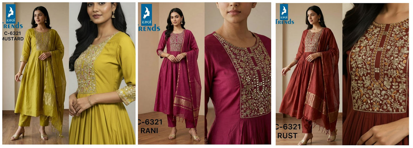 Design 6321 Kaya Trends Chanderi Readymade Anarkali Suits Exporter Gujarat