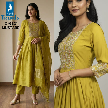 Design 6321 Kaya Trends Chanderi Readymade Anarkali Suits Exporter Gujarat