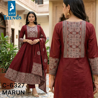 Design 6327 Kaya Trends Cotton Readymade Anarkali Suits Exporter India