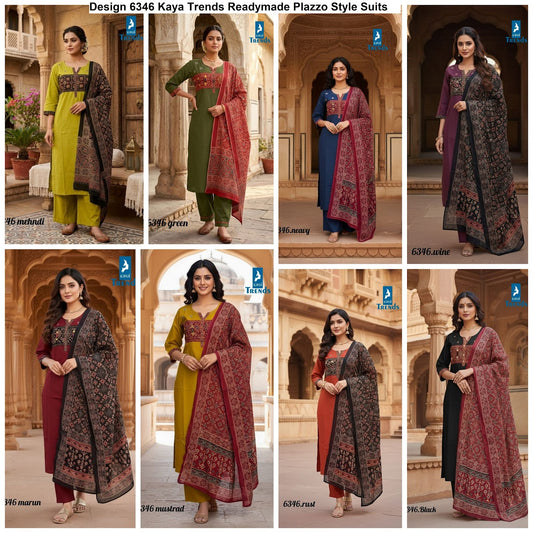 Design 6346 Kaya Trends Cotton Readymade Plazzo Style Suits Supplier Ahmedabad