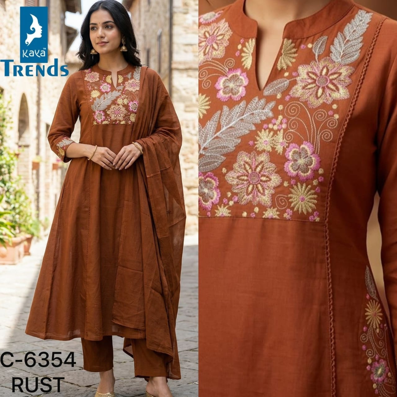 Design 6354 Kaya Trends Cotton Readymade Anarkali Suits Exporter Gujarat