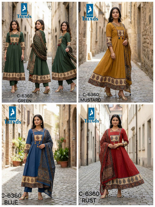 Design 6360 Kaya Trends Cotton Readymade Anarkali Suits Wholesale Rate