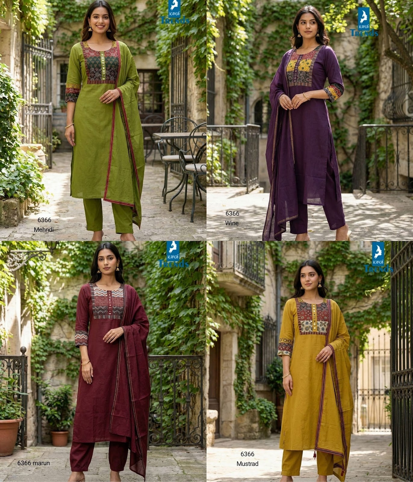 Design 6366 Kaya Trends Cotton Readymade Pant Style Suits Supplier India