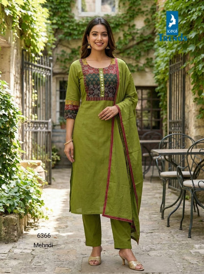 Design 6366 Kaya Trends Cotton Readymade Pant Style Suits Supplier India