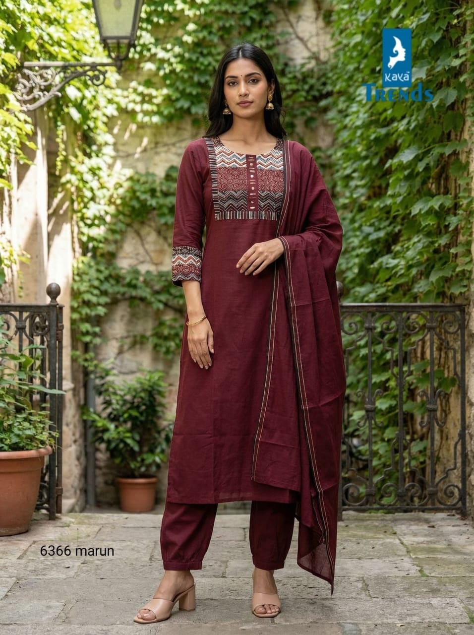 Design 6366 Kaya Trends Cotton Readymade Pant Style Suits Supplier India
