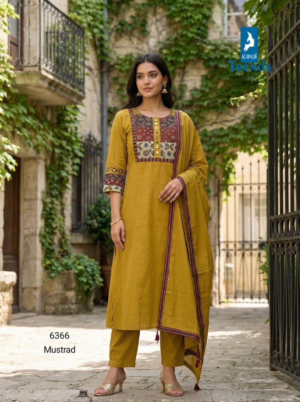 Design 6366 Kaya Trends Cotton Readymade Pant Style Suits Supplier India
