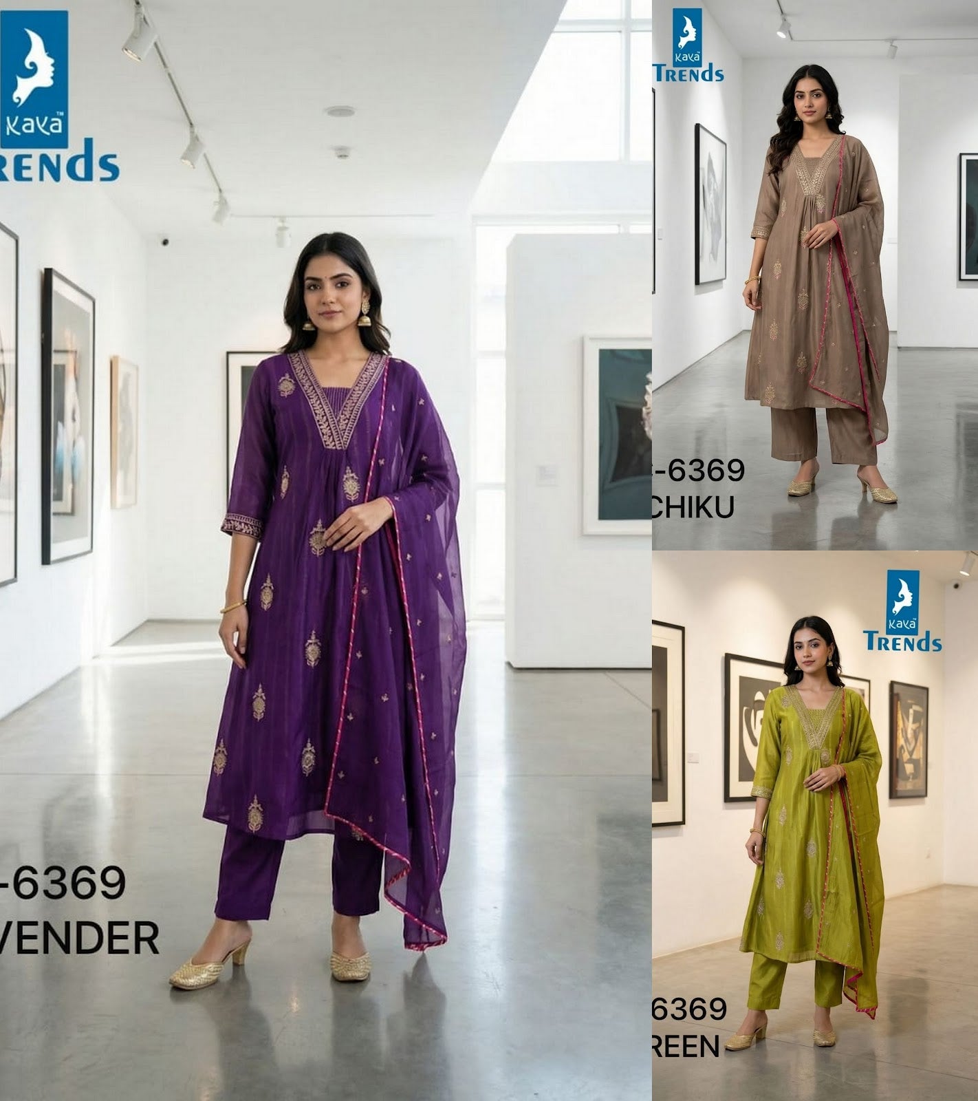 Design 6369 Kaya Trends Mul Chanderi Readymade Suits Wholesale Price