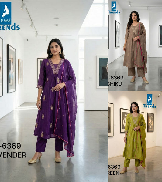 Design 6369 Kaya Trends Mul Chanderi Readymade Suits Wholesale Price
