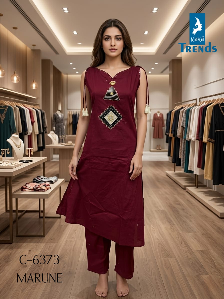 Design 6373 Kaya Trends Cotton Kurti Pant Set Supplier