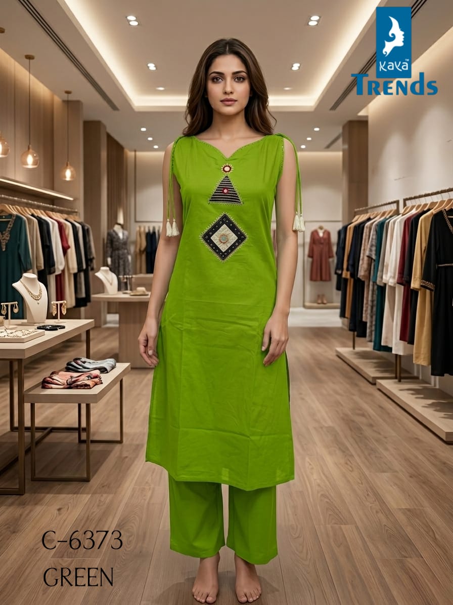Design 6373 Kaya Trends Cotton Kurti Pant Set Supplier