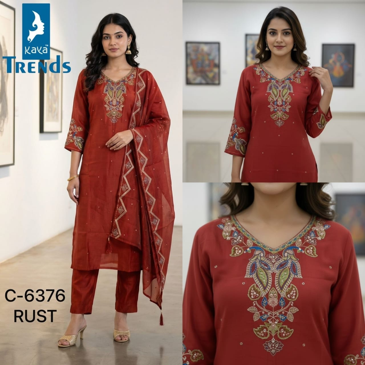 Design 6376 Kaya Trends Mul Chanderi Readymade Pant Style Suits Supplier India