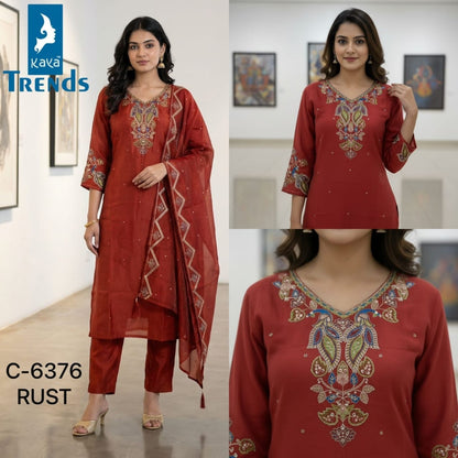 Design 6376 Kaya Trends Mul Chanderi Readymade Pant Style Suits Supplier India