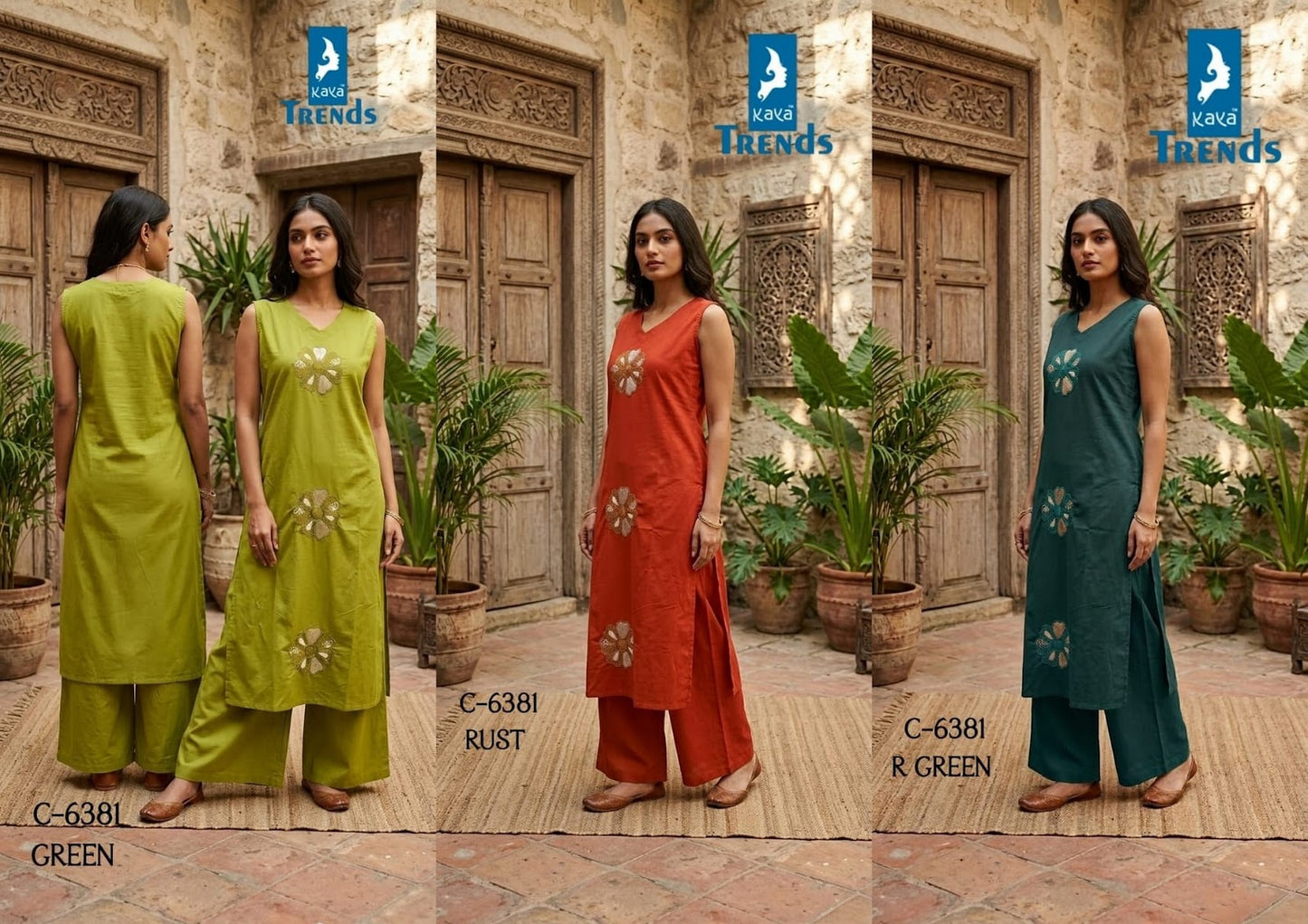 Design 6381 Kaya Trends Cotton Kurti Plazzo Set Wholesaler Ahmedabad