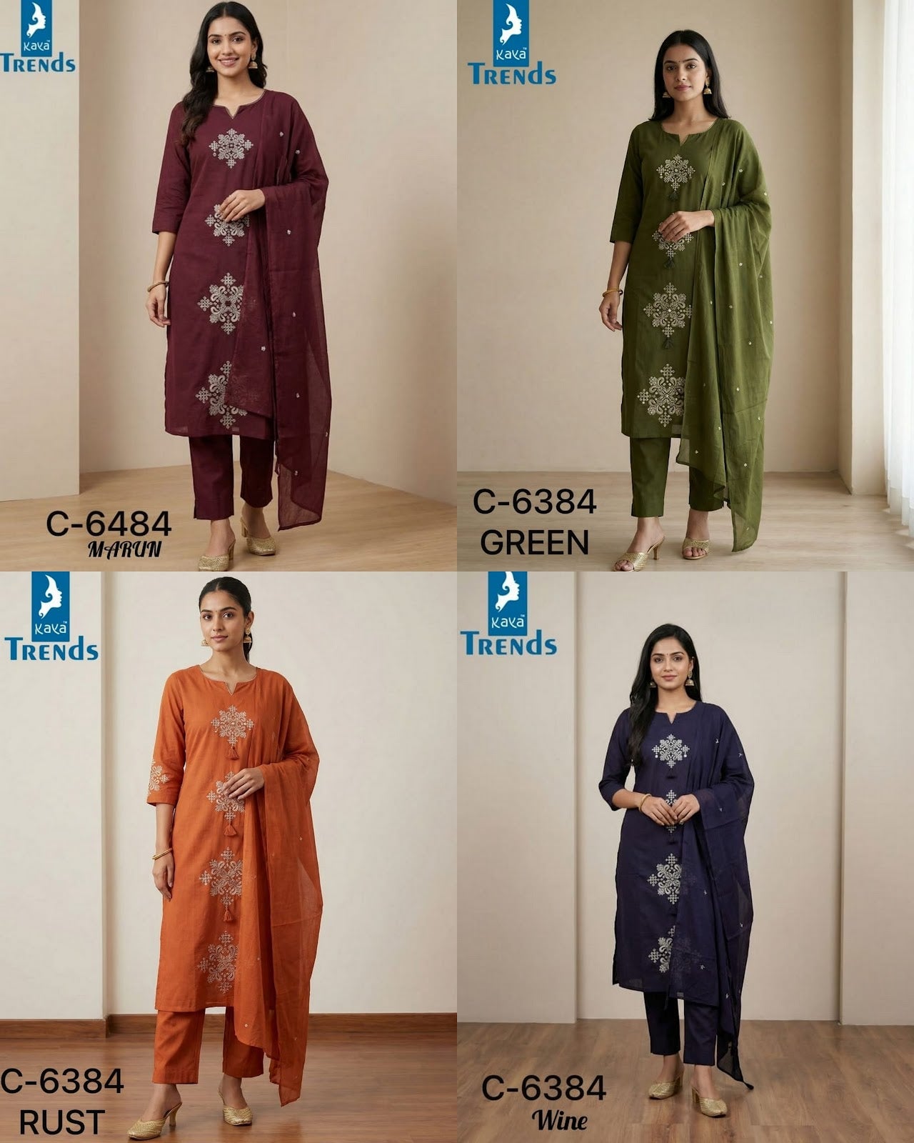Design 6384 Kaya Trends Cotton Readymade Pant Style Suits Wholesale Rate