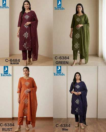 Design 6384 Kaya Trends Cotton Readymade Pant Style Suits Wholesale Rate