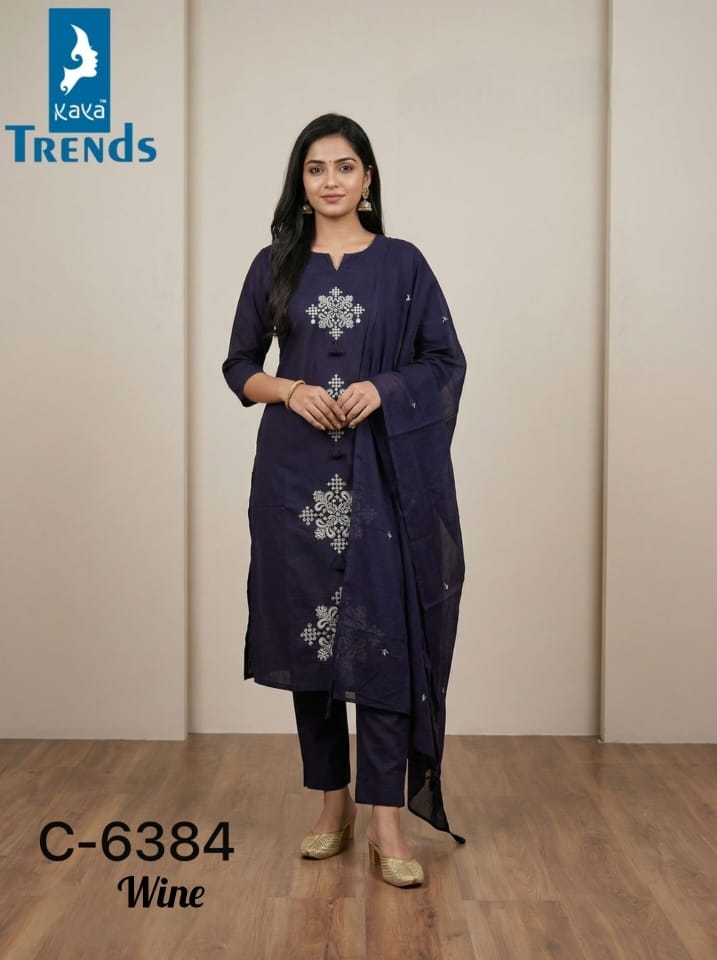 Design 6384 Kaya Trends Cotton Readymade Pant Style Suits Wholesale Rate