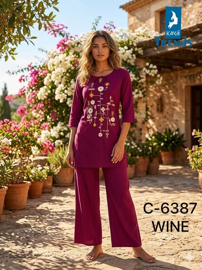 Design 6387 Kaya Trends Rayon Co Ord Set Wholesale Rate