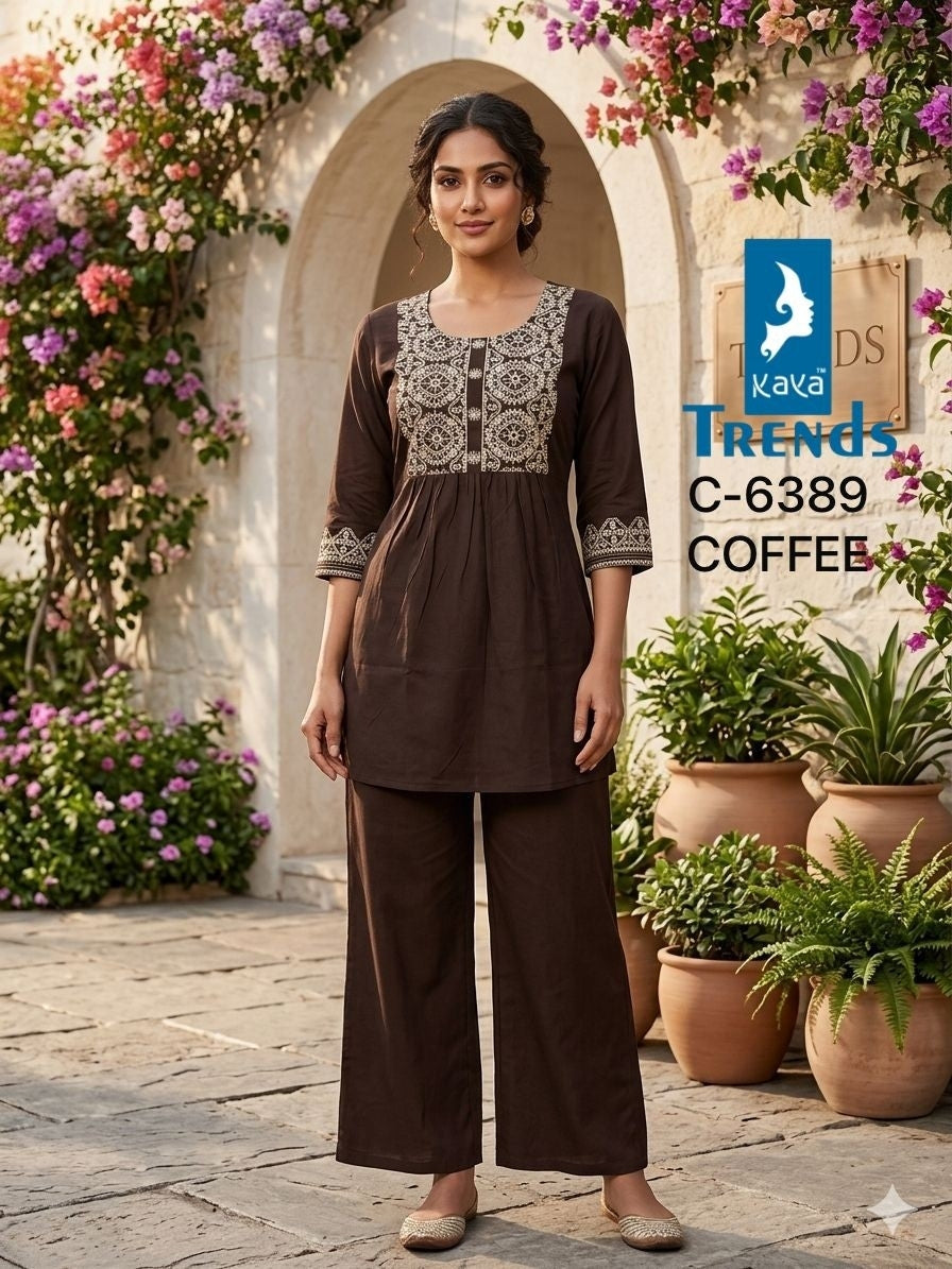 Design 6389 Kaya Trends Rayon Co Ord Set Supplier Ahmedabad