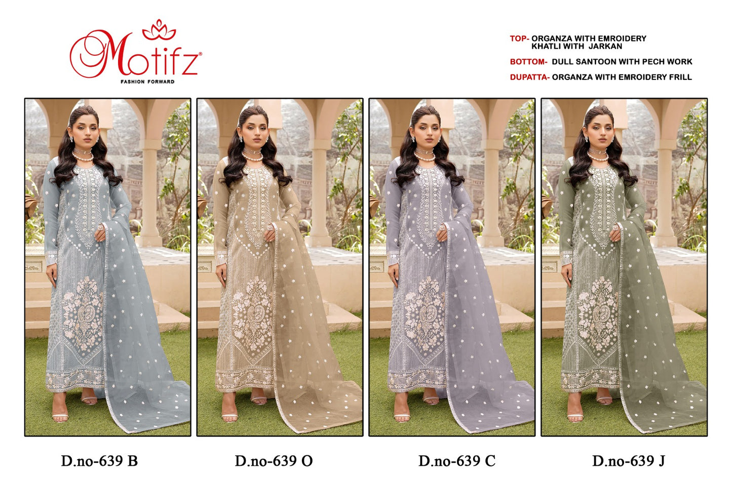 Design 639 Bocj Motifz Organza Pakistani Salwar Suits Supplier Gujarat