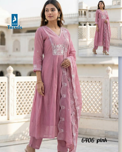 Design 6406 Kaya Trends Chanderi Readymade Anarkali Suits Exporter