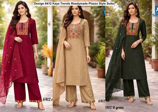 Design 6412 Kaya Trends Cotton Readymade Plazzo Style Suits Supplier Ahmedabad