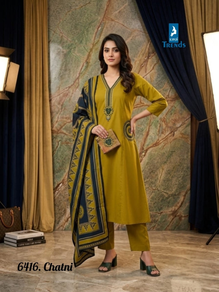 Design 6416 Kaya Trends Dhabu Cotton Readymade Suits Manufacturer India