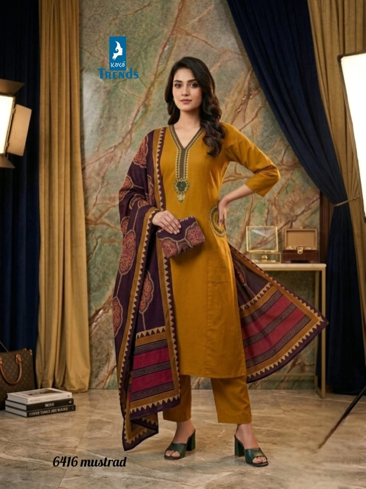 Design 6416 Kaya Trends Dhabu Cotton Readymade Suits Manufacturer India