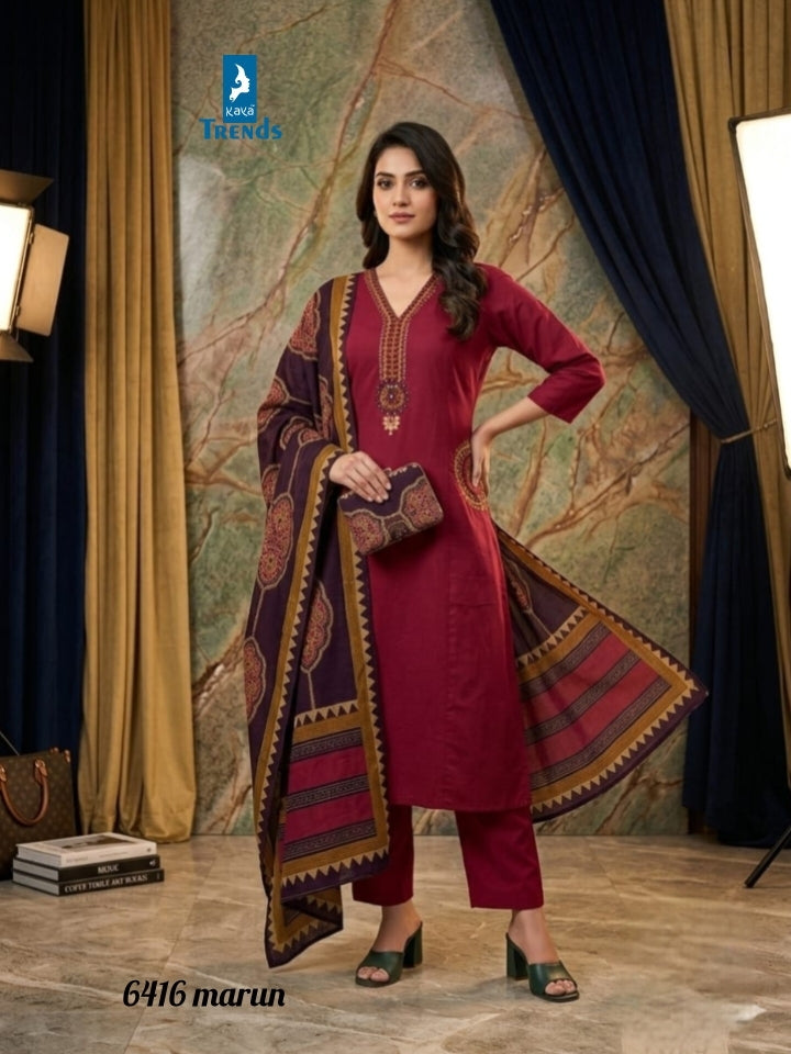 Design 6416 Kaya Trends Dhabu Cotton Readymade Suits Manufacturer India