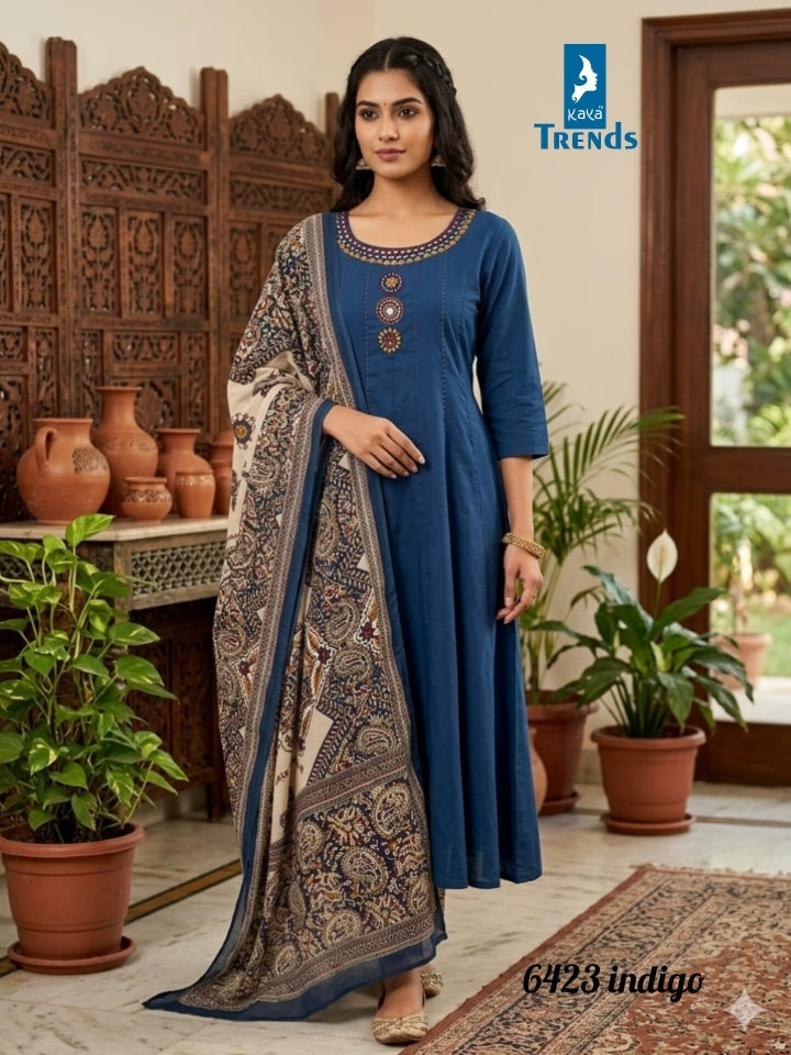 Design 6423 Kaya Trends Cotton Readymade Anarkali Suits Wholesale Rate