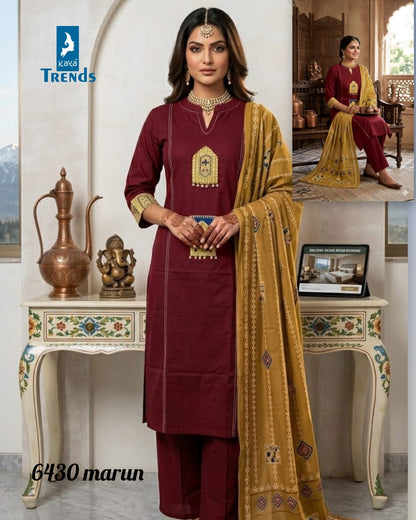 Design 6430 Kaya Trends Dhabu Cotton Readymade Pant Style Suits Exporter India