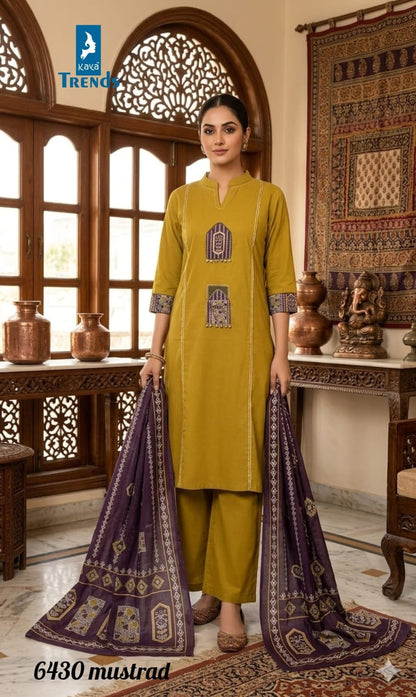 Design 6430 Kaya Trends Dhabu Cotton Readymade Pant Style Suits Exporter India