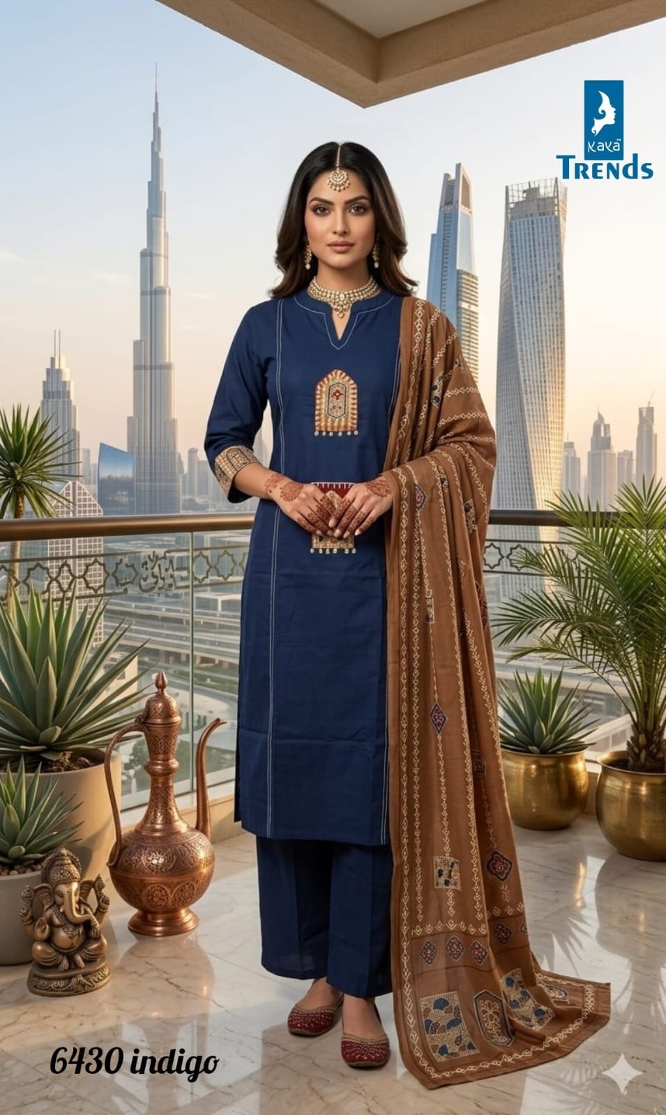 Design 6430 Kaya Trends Dhabu Cotton Readymade Pant Style Suits Exporter India