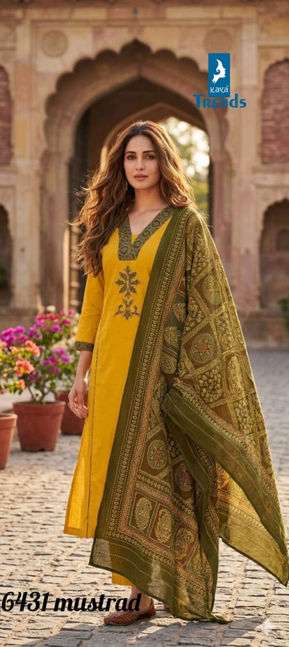 Design 6431 Kaya Trends Dhabu Cotton Readymade Pant Style Suits Wholesaler India