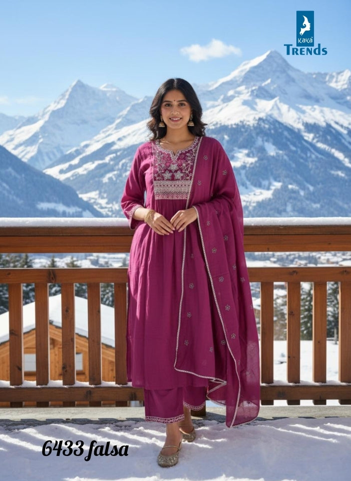 Design 6433 Kaya Trends Chanderi Readymade Anarkali Suits Wholesale Price